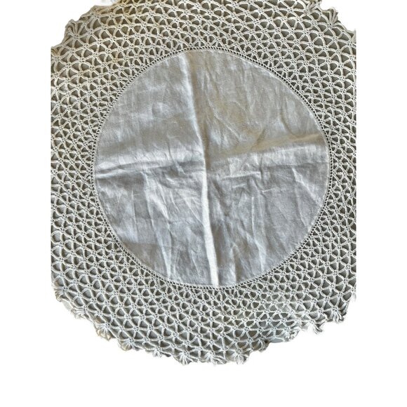 Handmade 20” Crochet Doily Tatting White Cotton Sateen Center French Country - Picture 4 of 9